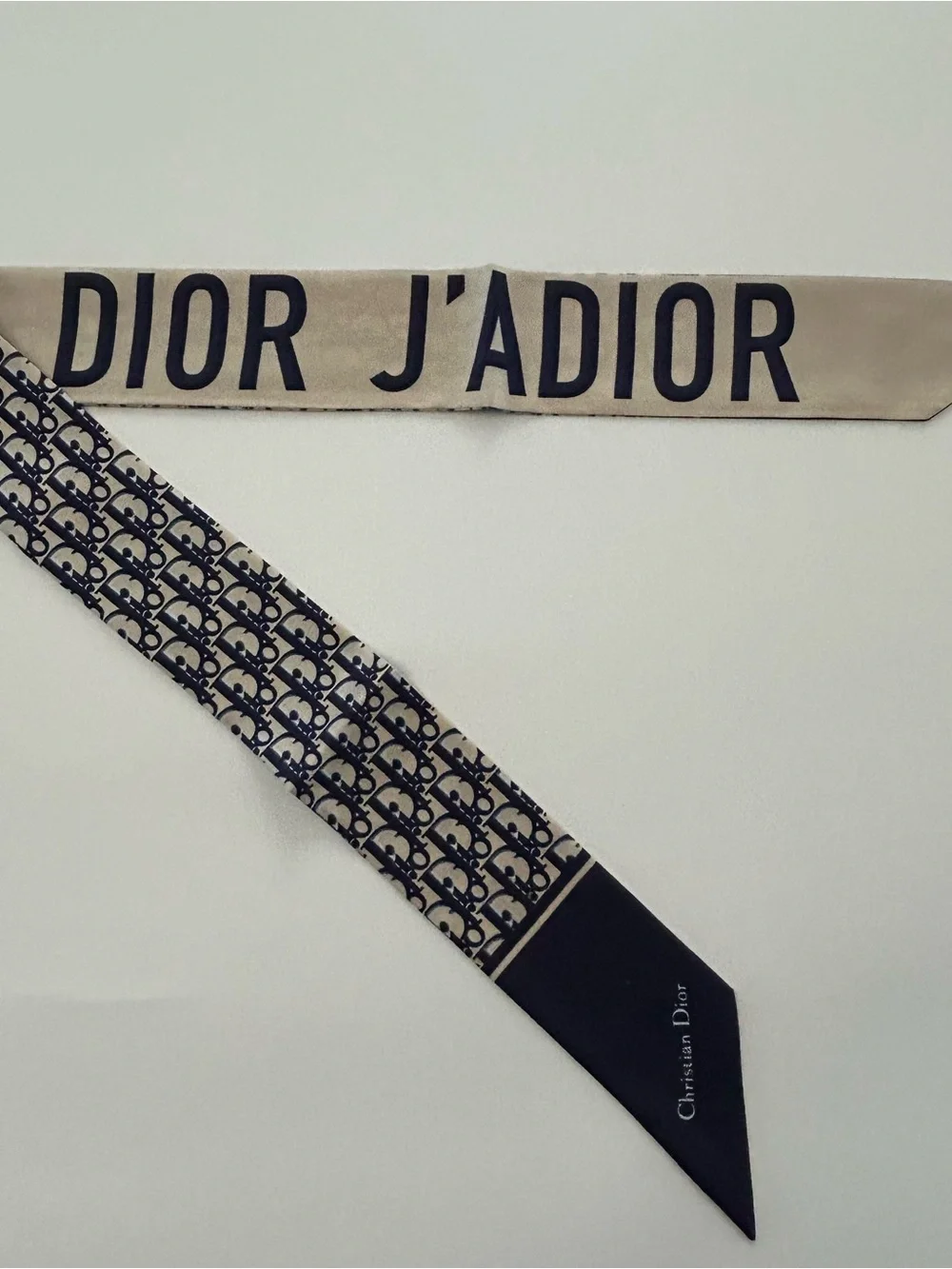 Christian Dior J’Adior Oblique Navy Ribbon Scarf Neck Hair Bag Wrap Accessory